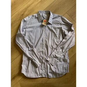 Bevilacqua Teo Dari Mens XL‎ Burgundy White Stripe Button Down Shirt Made Italy